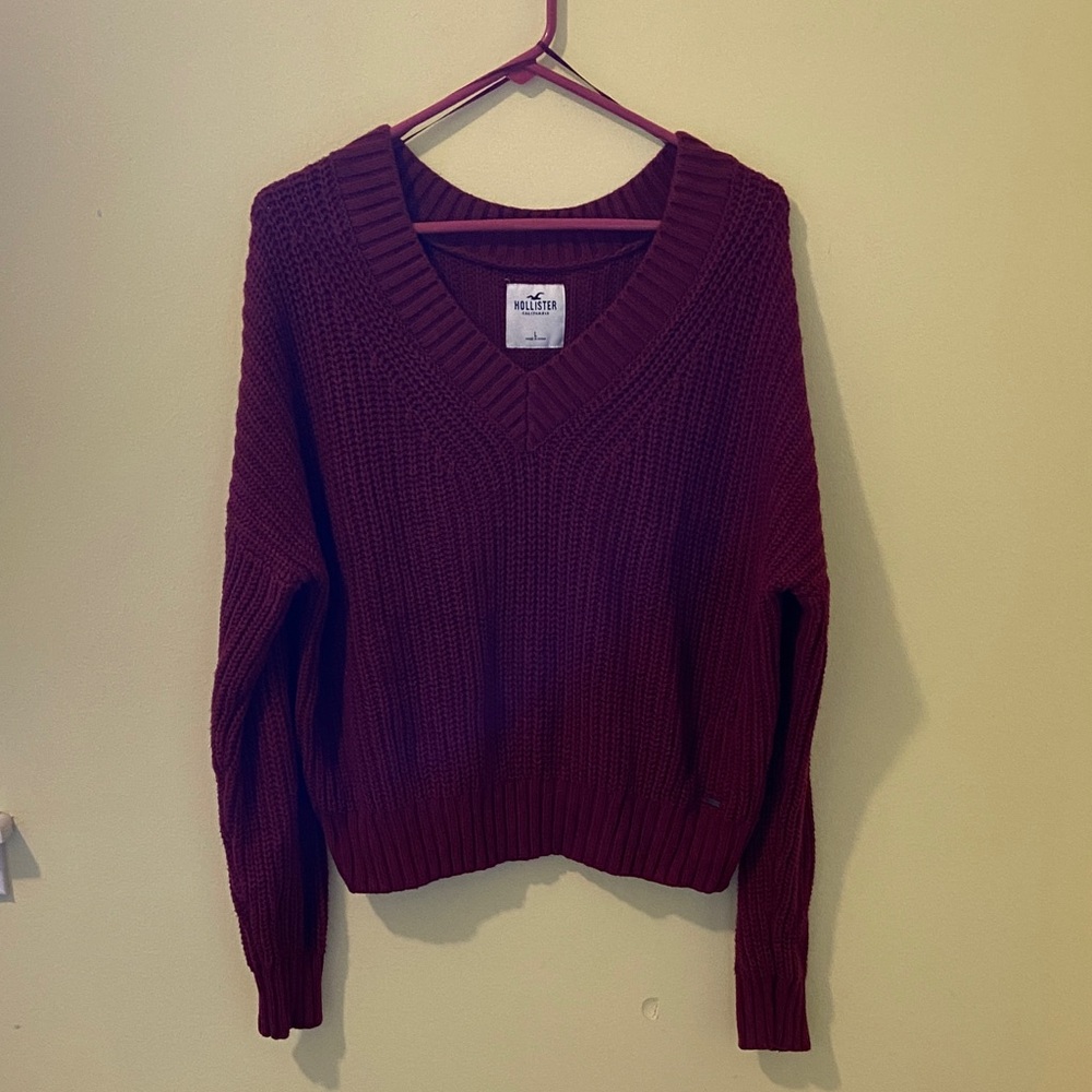 Hollister Deep Red V-Neck Sweater